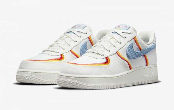 DJ4655-133 Nike Air Force 1 Low Sail/Light Armory Blue/Chili Red