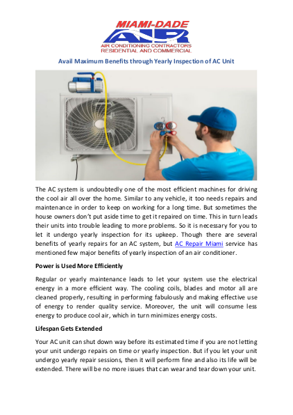 Avail Maximum Benefits through Yearly Inspection of AC Unit